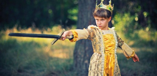 A young girl doing live action role playing activities.