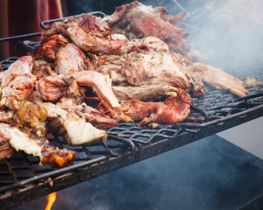 Pork meat grilled in open fire